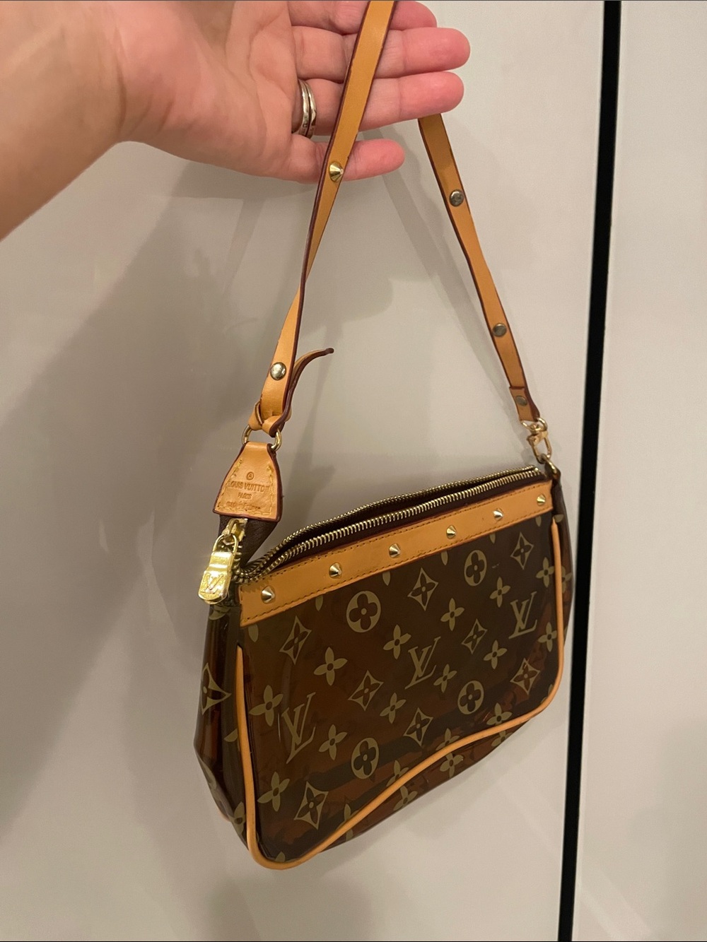 Source Unknown Brown Monogram Shoulder Bag with Tan Trim